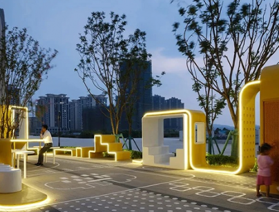 融创柳州户外互动U 型黄色灯带景观小品