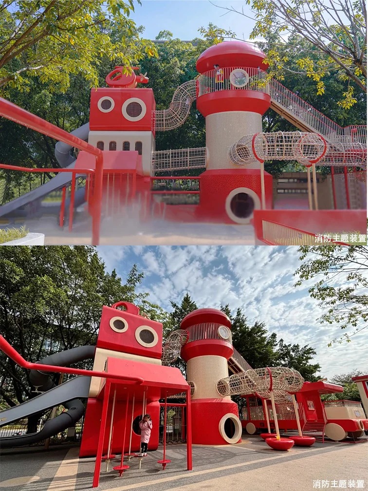 广州璟色雕塑 - 小小消防员消防主题乐园非标游乐滑梯定制案例(图4)